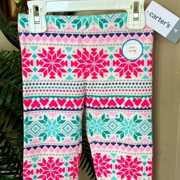 Brand New Carter’s Colorful Snowflakes Hearts Winter Cozy Lining Leggings - Picture 2 of 13